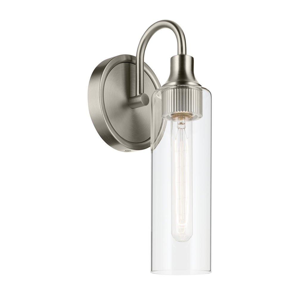 Kavi 13" 1-Light Wall Sconce with Clear Glass in Brushed Nickel