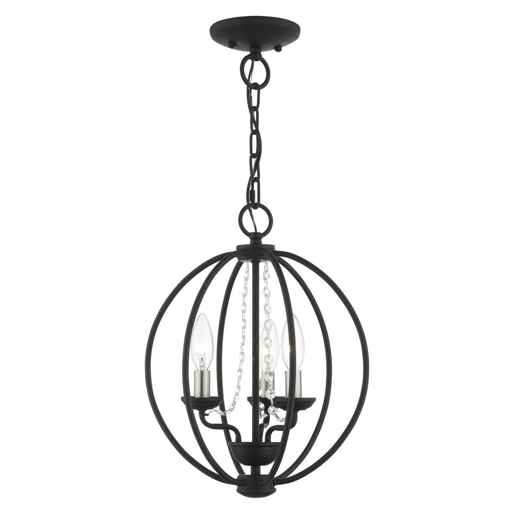 3 Light Black with Brushed Nickel Finish Candles Globe Convertible Mini Chandelier/ Semi-Flush