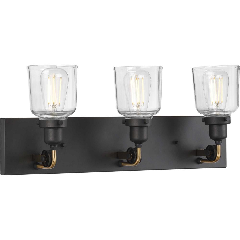 Rushton Collection Three-Light Graphite Clear Glass Farmhouse Bath Vanity Light