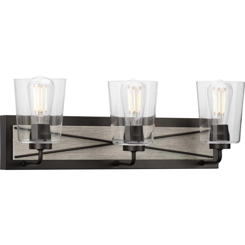 Briarwood Collection Three-Light Graphite Clear Glass Coastal Bath Vanity Light