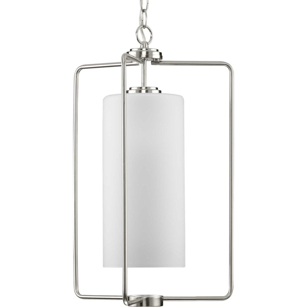 Merry Collection One-Light Brushed Nickel and Etched Glass Transitional Style Foyer Pendant Light