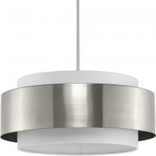 Progress P500400-009 - Silva Collection Three-Light Brushed Nickel White Linen Shade Pendant