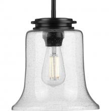 Progress P500238-031 - Winslett Collection One-Light Matte Black Clear Seeded Glass Coastal Pendant Light