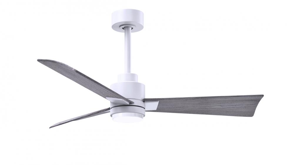 Alessandra 3-blade transitional ceiling fan in matte white finish with Barn Wood blades. Optimized