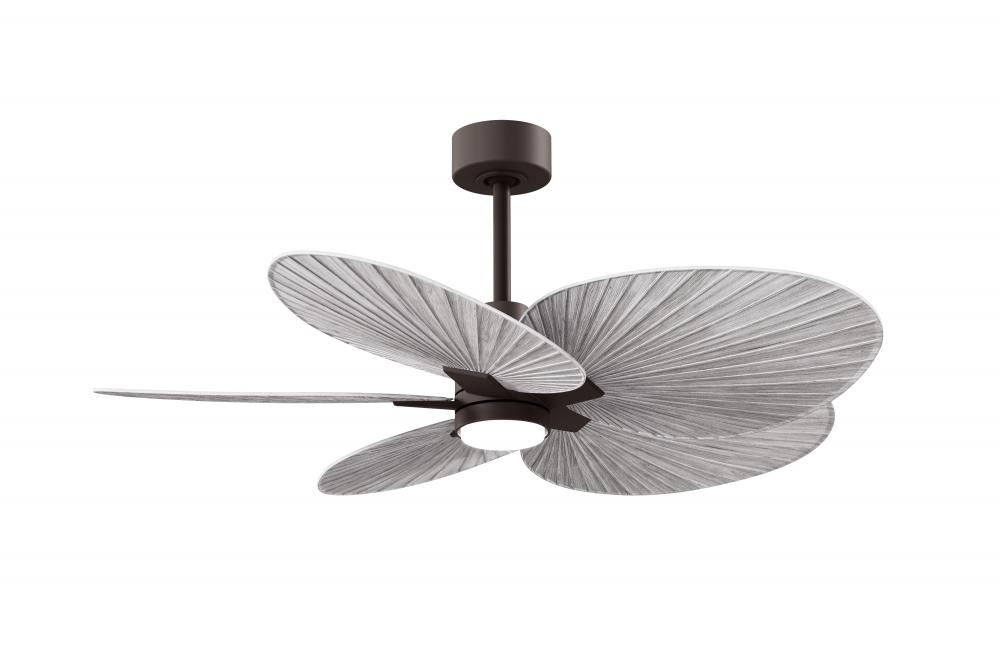 Alessandra Tropical 5-blade ceiling fan in Textured Bronze and Barn Wood Tone blades.