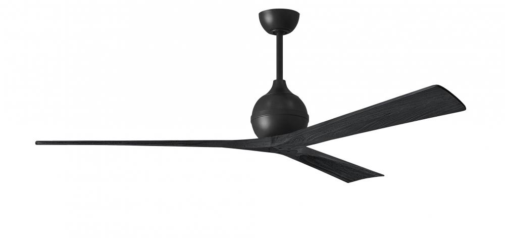 Irene-3 three-blade paddle fan in Matte Black finish with 72” solid matte black wood blades.