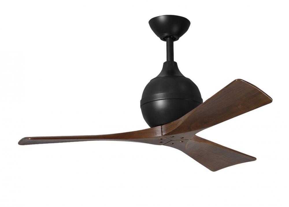 Irene-3 three-blade paddle fan in Matte Black finish with 42" solid walnut tone blades.