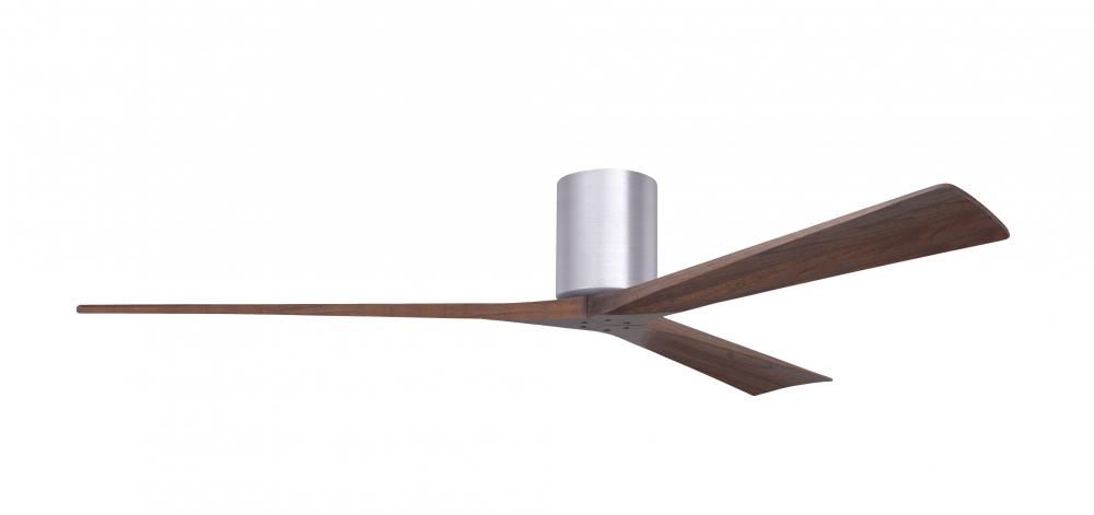 Irene-3H three-blade flush mount paddle fan in Brushed Nickel finish with 72” solid walnut tone