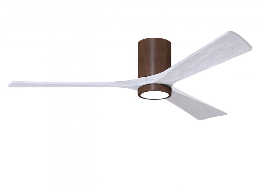 Irene-3HLK three-blade flush mount paddle fan in Walnut finish with 60” solid matte white wood b