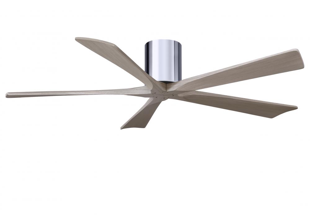 Irene-5H three-blade flush mount paddle fan in Polished Chrome finish with 60” Gray Ash tone bla