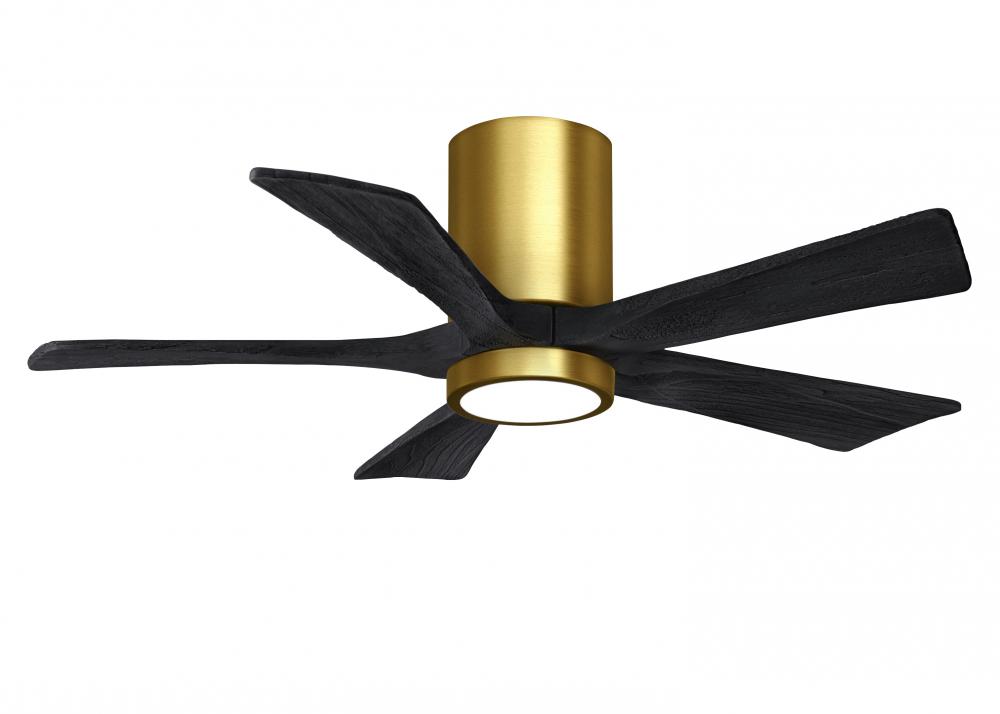 IR5HLK five-blade flush mount paddle fan in Brushed Brass finish with 42” solid barn wood tone b