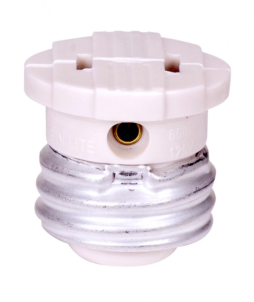 Polarized Socket Plug Adapter; Medium Base; 660W; 125V; White Finish