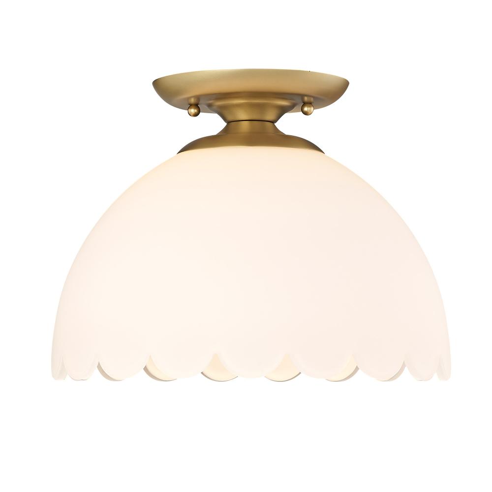 Dorinda Semi-Flush in Brushed Champagne Bronze with Opal Glass Shade