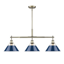 Golden 3306-LP AB-NVY - Orwell AB 3 Light Linear Pendant in Aged Brass with Matte Navy shades