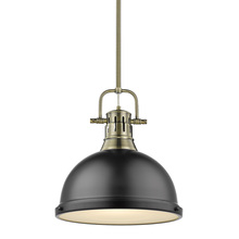 Golden 3604-L AB-BLK - Duncan 1 Light Pendant with Rod inÂ Aged BrassÂ with a Matte Black Shade