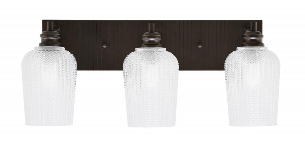 Edge 3 Light Bath Bar, Espresso Finish, 5" Clear Textured Glass