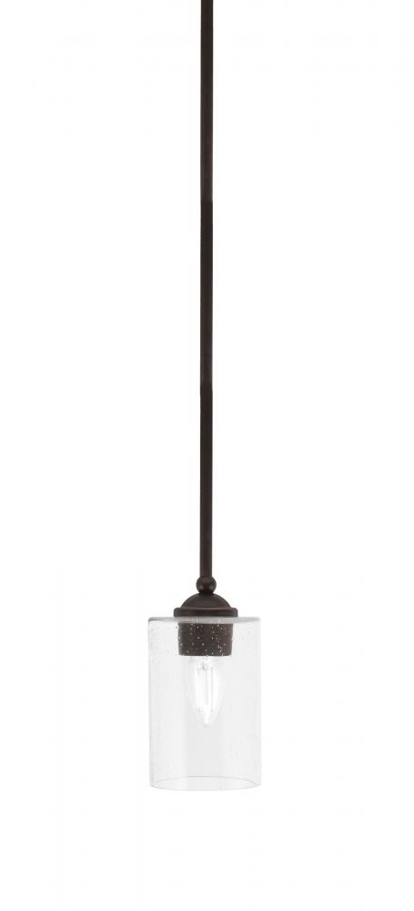 Zilo Stem Hung Mini Pendant, Dark Granite Finish, 4" Clear Bubble Glass