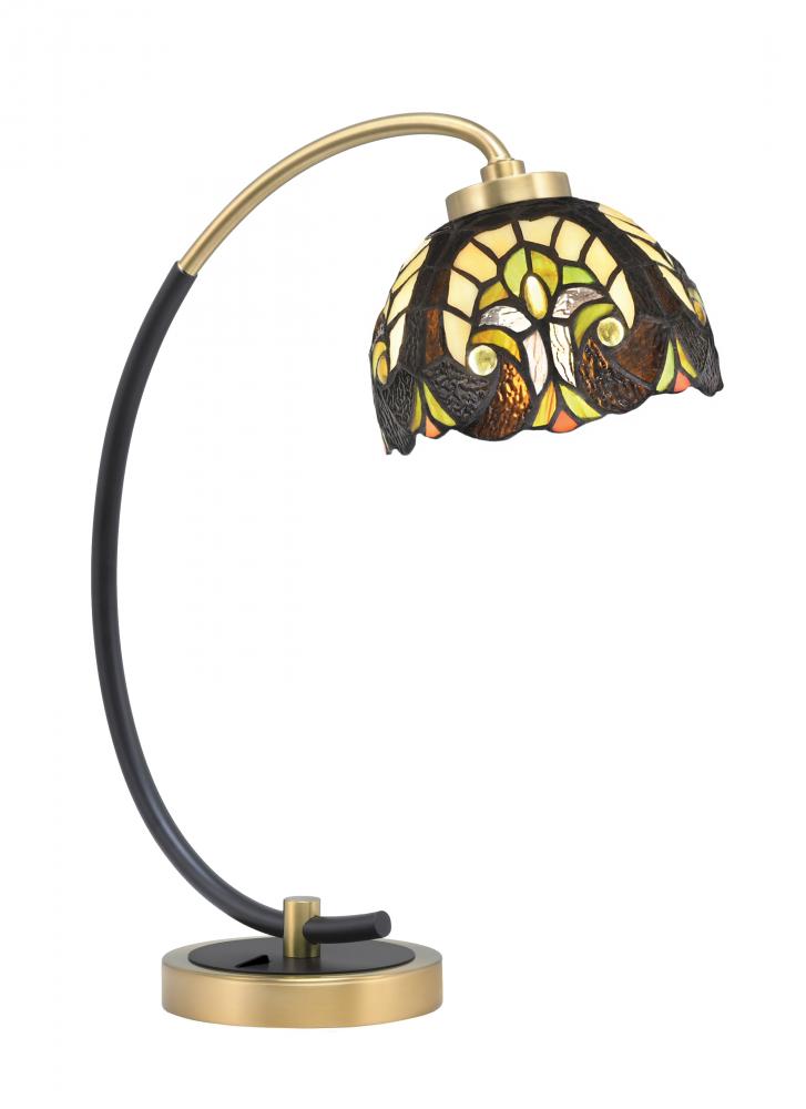 Desk Lamp, Matte Black & New Age Brass Finish, 7" Ivory Cypress Art Glass