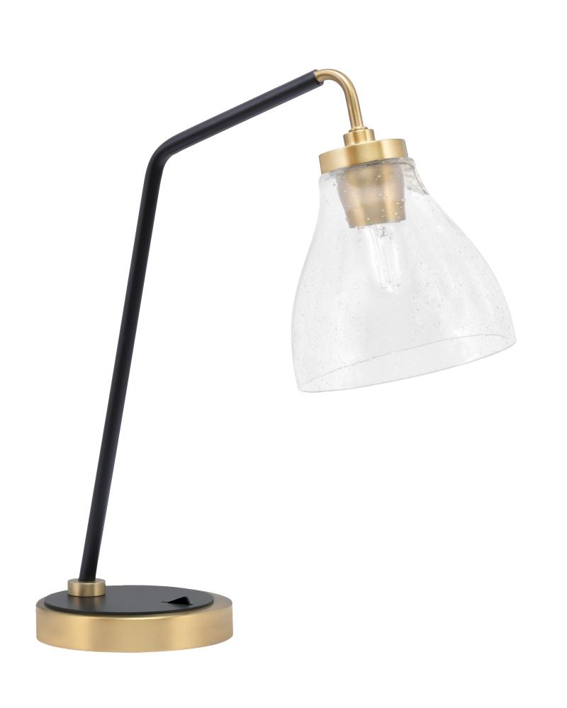 Desk Lamp, Matte Black & New Age Brass Finish, 6.25" Clear Bubble Glass