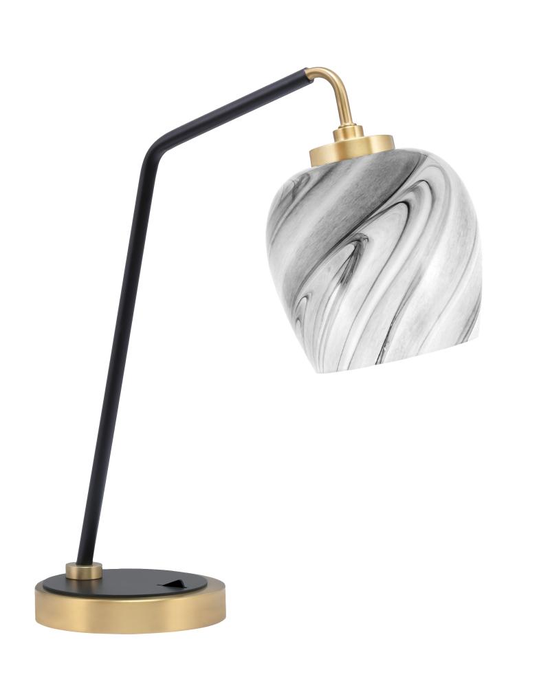 Desk Lamp, Matte Black & New Age Brass Finish, 6" Onyx Swirl Glass