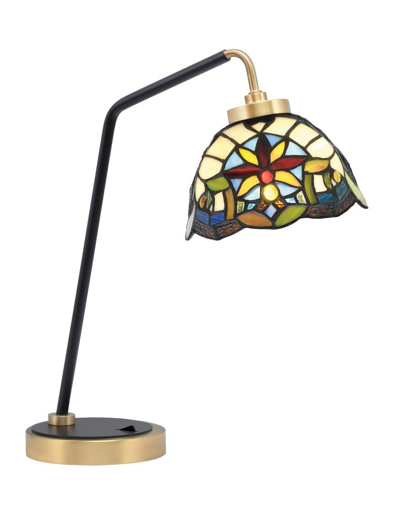 Desk Lamp, Matte Black & New Age Brass Finish, 7" Earth Star Art Glass