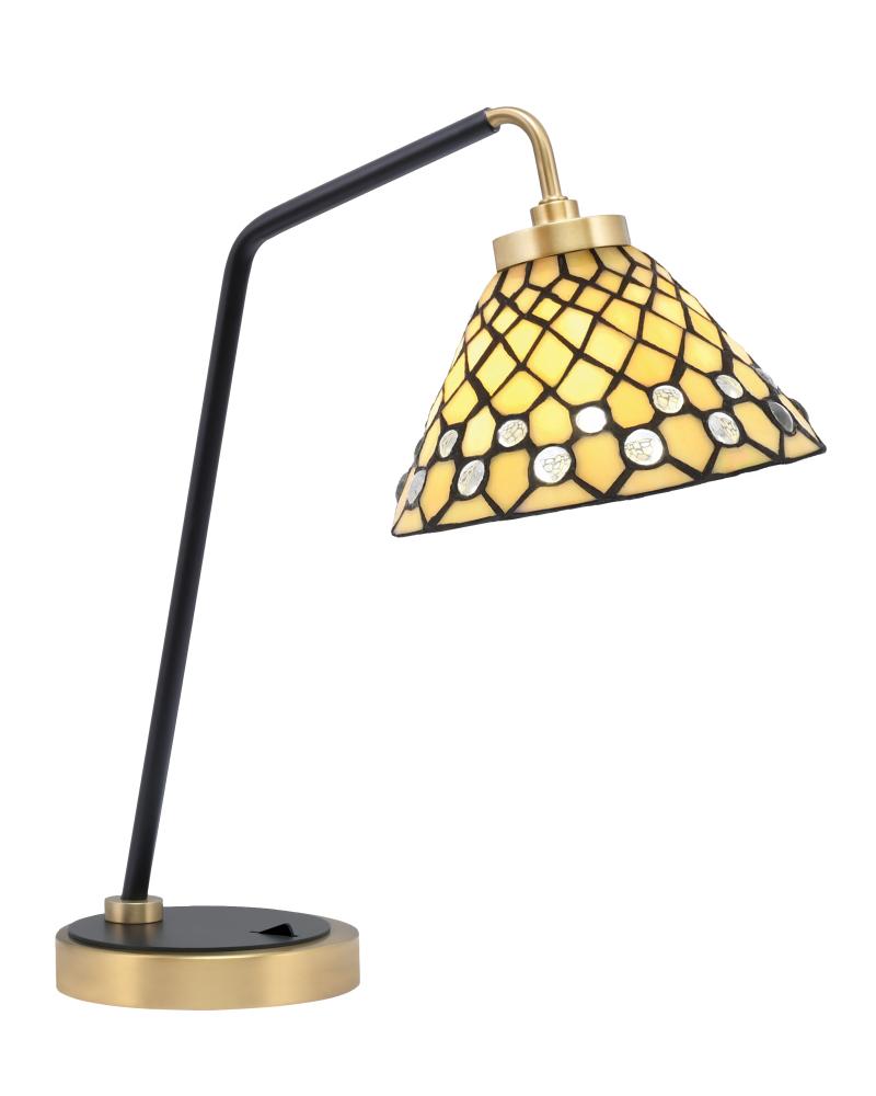 Desk Lamp, Matte Black & New Age Brass Finish, 7" Starlight Art Glass