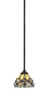 Toltec Company 560-DG-9435 - Zilo Stem Hung Mini Pendant, Dark Granite Finish, 7" Grand Merlot Art Glass