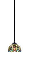 Toltec Company 560-MB-9905 - Zilo Stem Mini Pendant, Matte Black Finish, 7" Kaleidoscope Art Glass