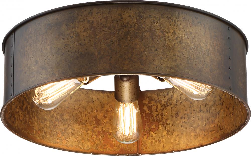 Kettle - 3 Light Flush Fixture - Weathered Brass Finish