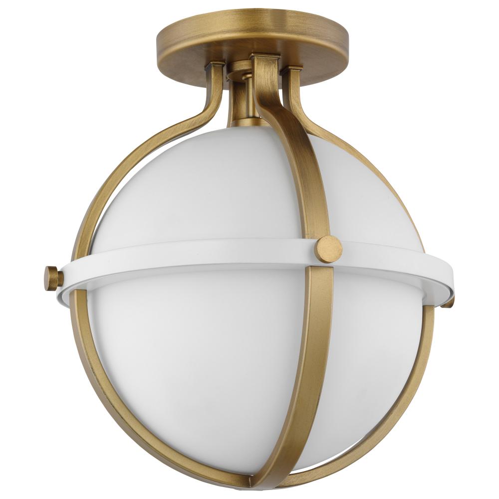 Lincoln; 1 Light Semi Flush Mount; Medium Base; 60 Watt; Matte White Finish; White Opal Glass