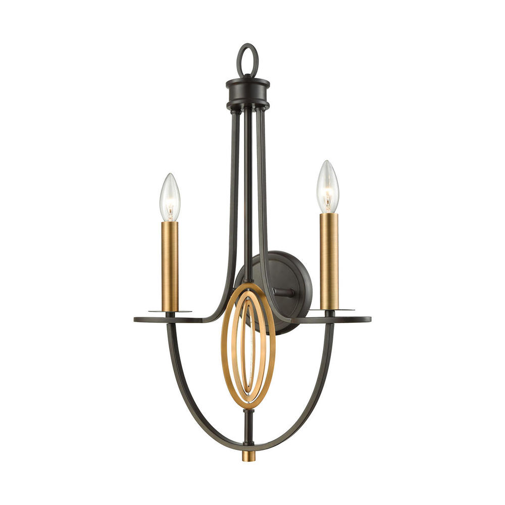 Dione 2-Light Wall Lamp in Brushed Antique Brass and Oil Rubbed Bronze